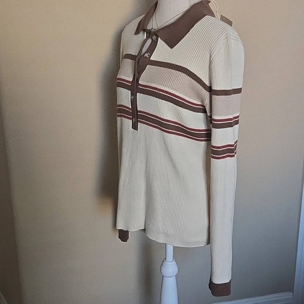 NEW Faherty Mikki Polo Long Sleeve Ribbed Pullover Retro Fall Stripe - L - Picture 6 of 11